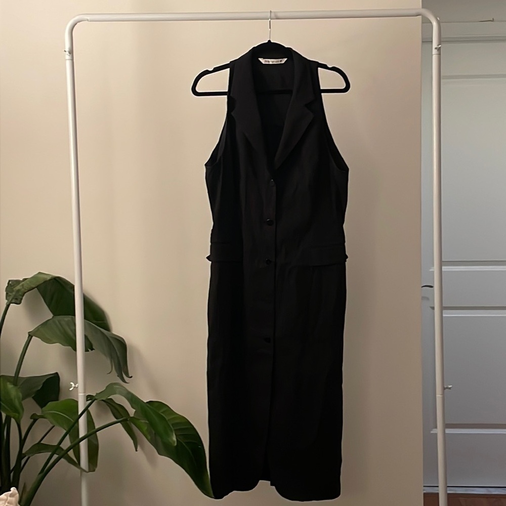 Zara black collared button down dress Size XL (12-14)